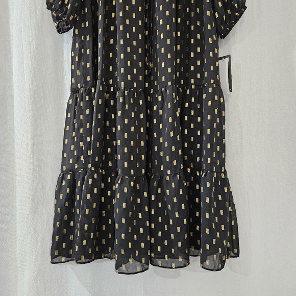 Julia Jordan Long Sleeve Ruffle Drawstring Midi Dress in Black & Gold Size 14 - Picture 6 of 11